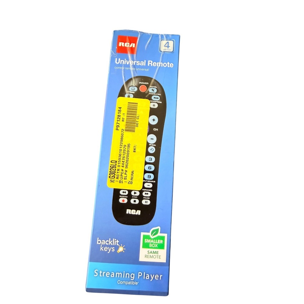 RCA Universal Remote 4-Device Black New Backlit Keys Streaming RCR414BHE1